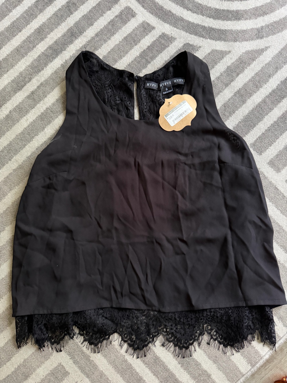 HYFVE Black Sleeveless Lace-Back Blouse